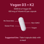 BESTVITE Vegan Vitamin D3 5000 IU + Vitamin K2 MK-7 - 120 Capsules - image 5