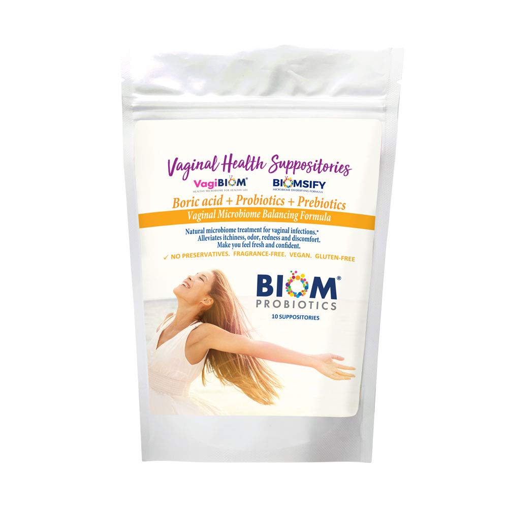 Biom Probiotics Boric Acid Suppositories for Feminine Health - 10 Count