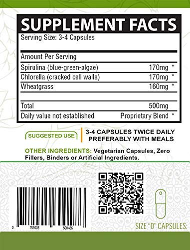 NutreeVit Pure Organic Spirulina Chlorella Wheatgrass - 320 Capsules - image 3