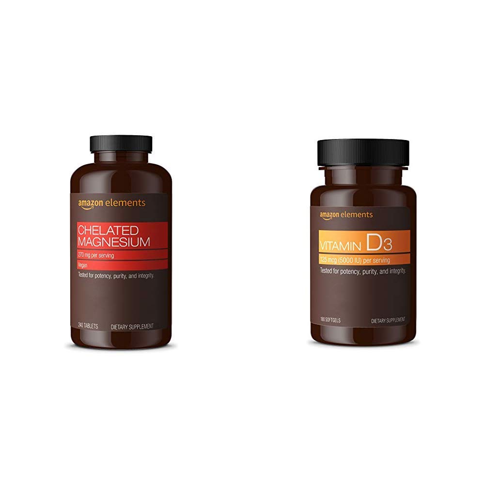 Amazon Elements Chelated Magnesium Glycinate & Vitamin D3 Bundle