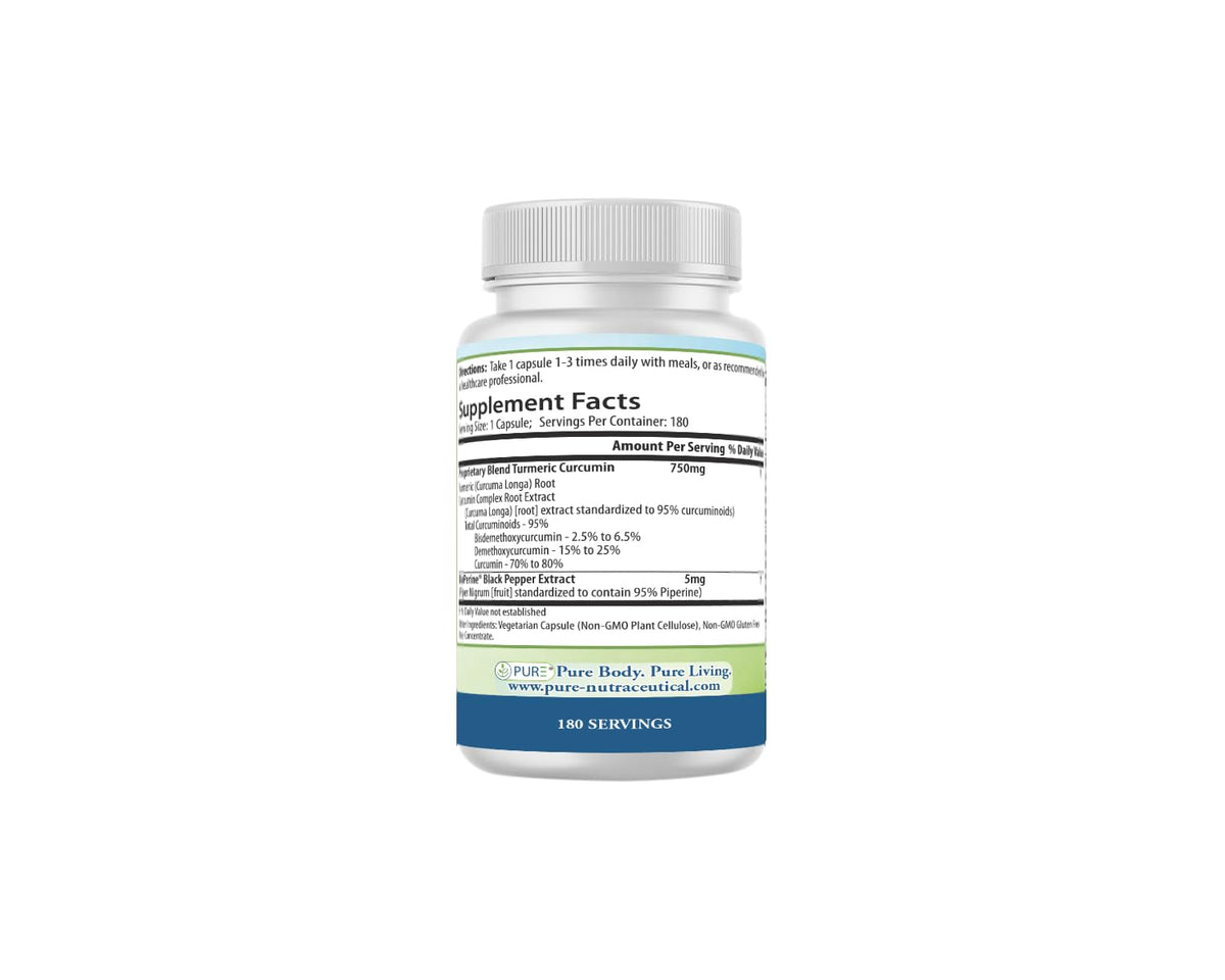 PURE Turmeric Curcumin 750 mg - 180 Vegetable Capsules - image 3
