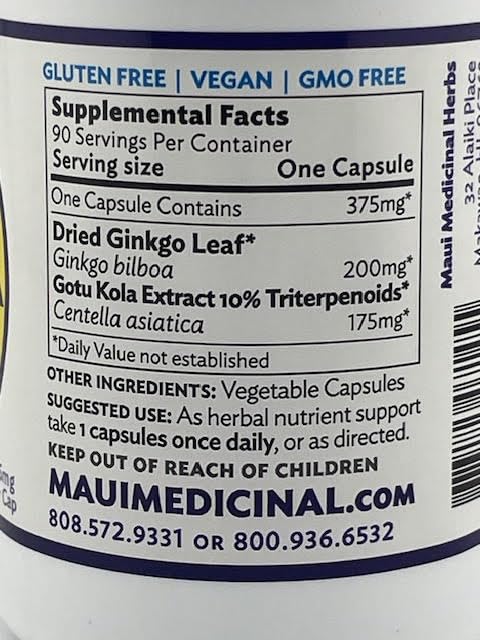 Maui Medicinal Herbs Ginkgo & Gotu Kola Brahmi - 90 Vegetarian Capsules - image 2