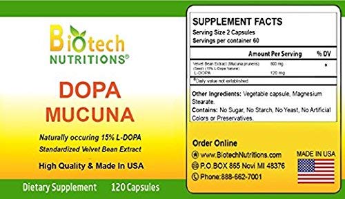 Biotech Nutritions Dopa Mucuna 15% L-Dopa Mood Support - 120 Vegetarian Capsules - image 2