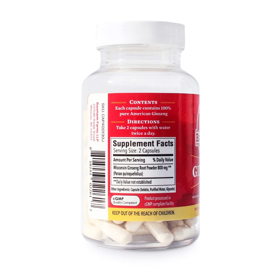 Baumann Wisconsin Ginseng 400 mg Capsules for Energy - 130 Capsules - image 3