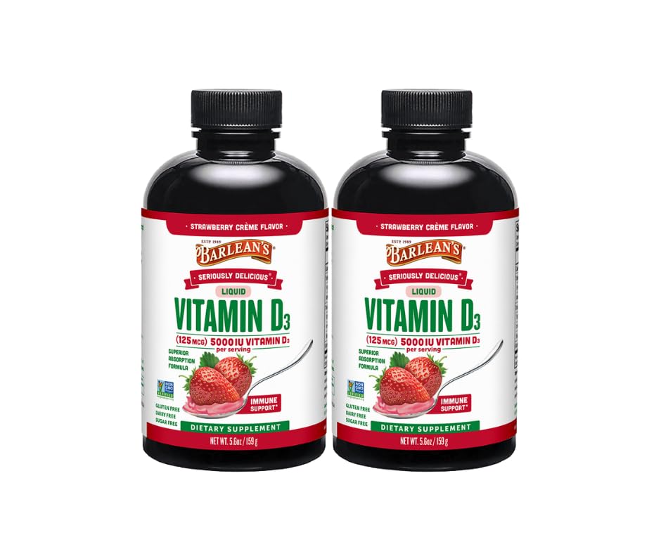 Barlean's Liquid Vitamin D3 & K2, Non-GMO, 5.6oz, 2-Pack