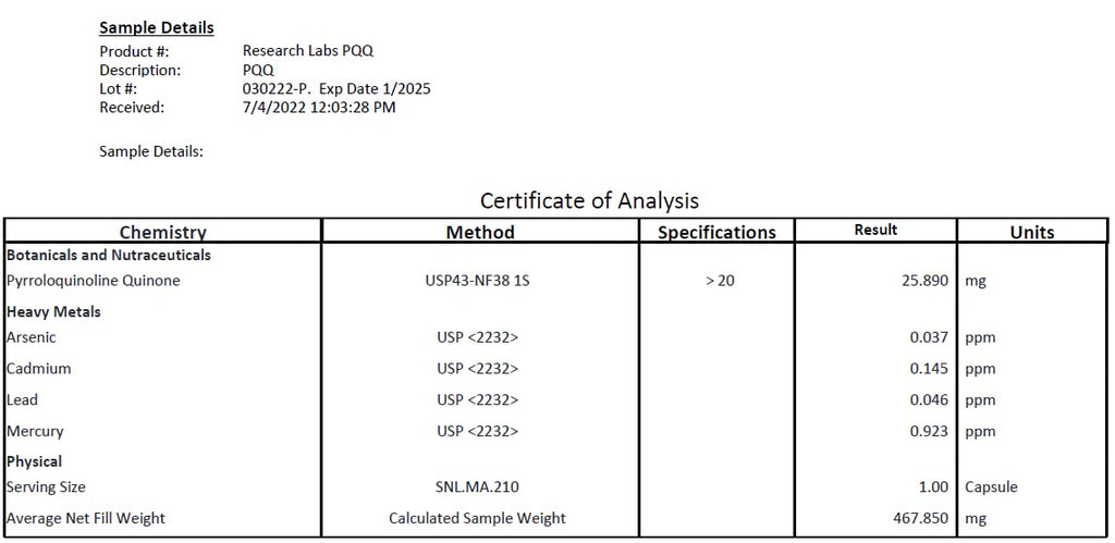 Research Labs Ultra High Purity PQQ 20mg - 120 Capsules - image 6