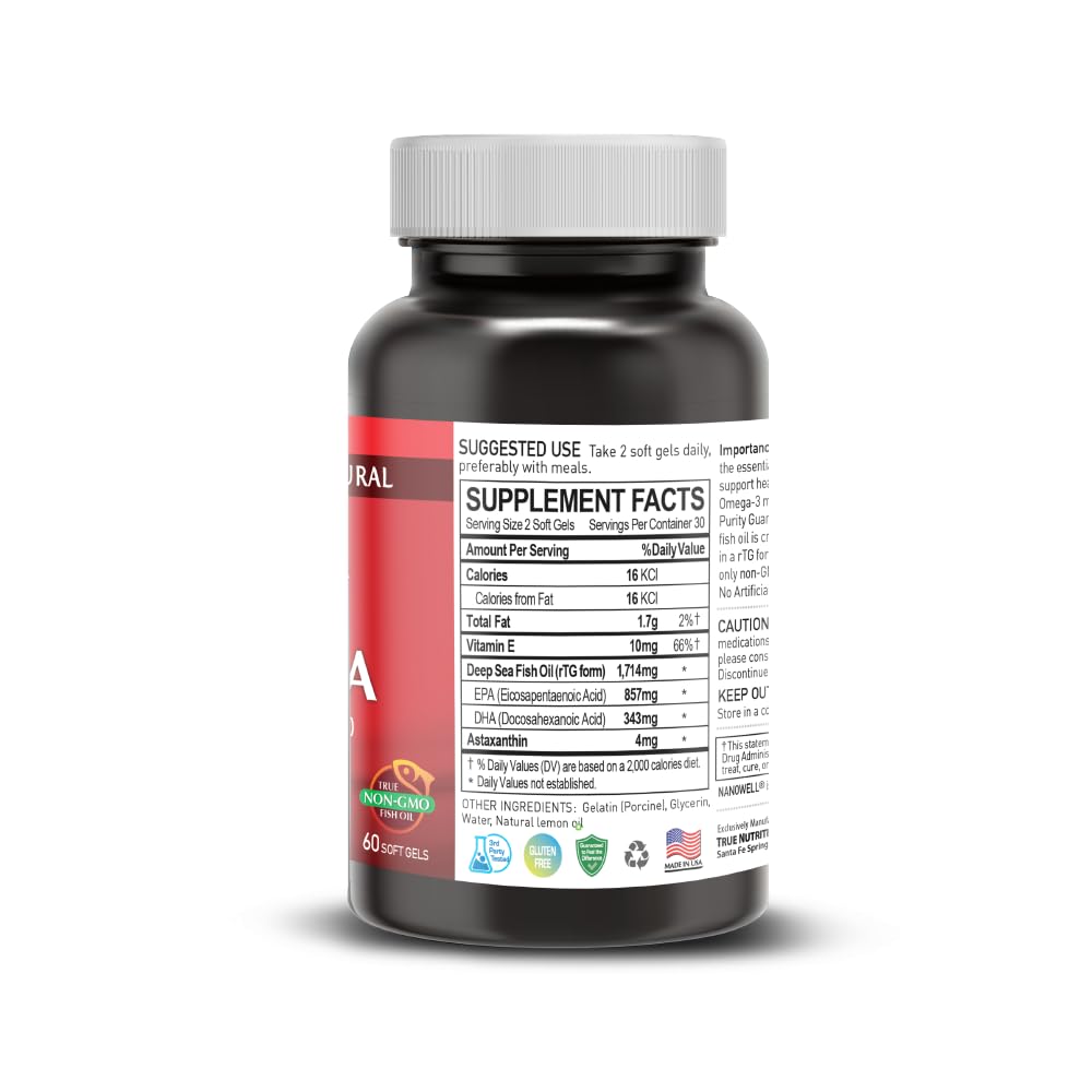 NANOWELL Omega-3 Fish Oil 1714mg, Astaxanthin & Vitamin E, 60ct
