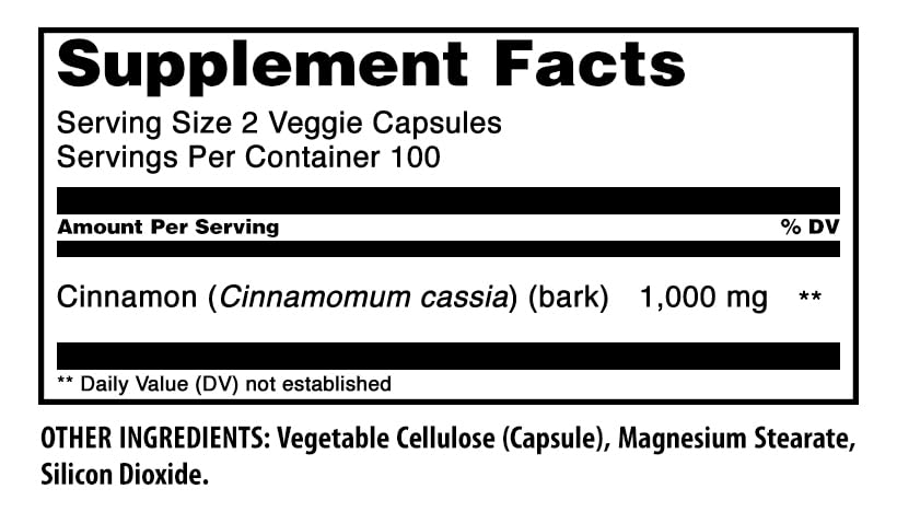 Amazing Nutrition Cinnamon Bark 1000 Mg - 200 Vegetarian Capsules - image 2