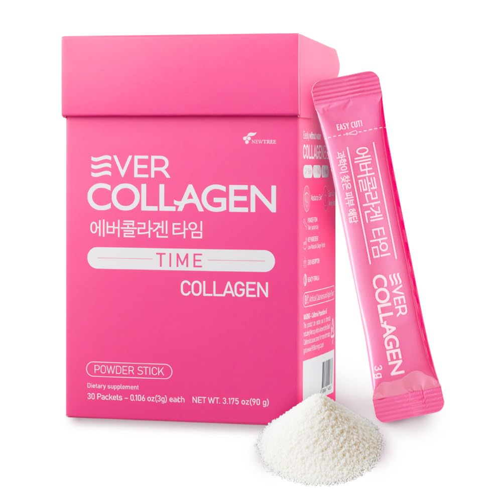 EVER COLLAGEN TIME Marine Collagen Peptides Powder Stick for Skin Hair Nails