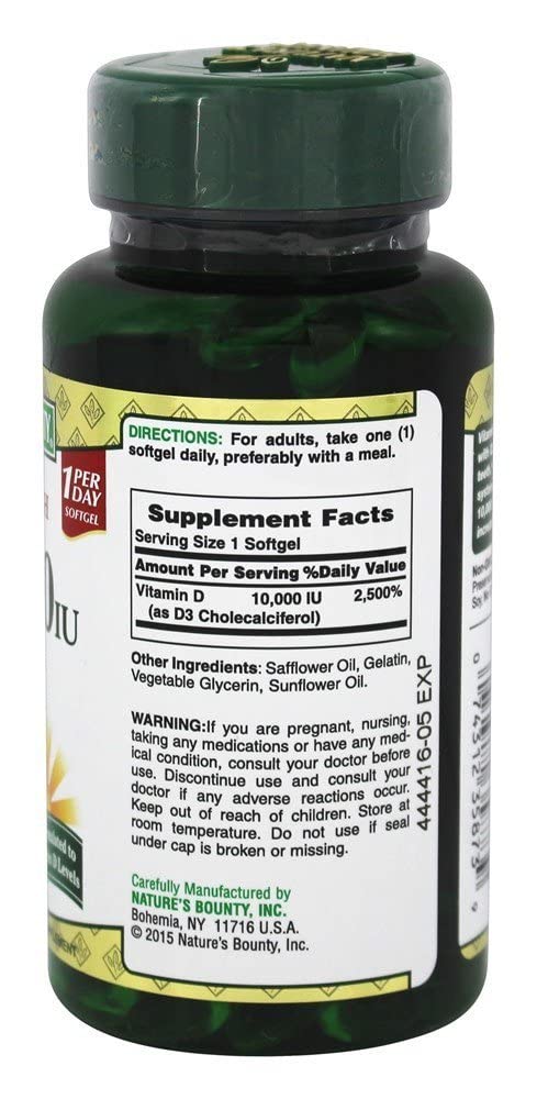 Nature's Bounty Vitamin D3 10,000 IU Softgels - 144 Count - image 2