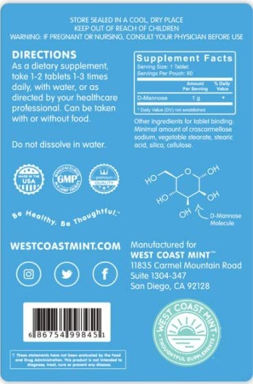 West Coast Mint D-Mannose Tablets - Non-GMO