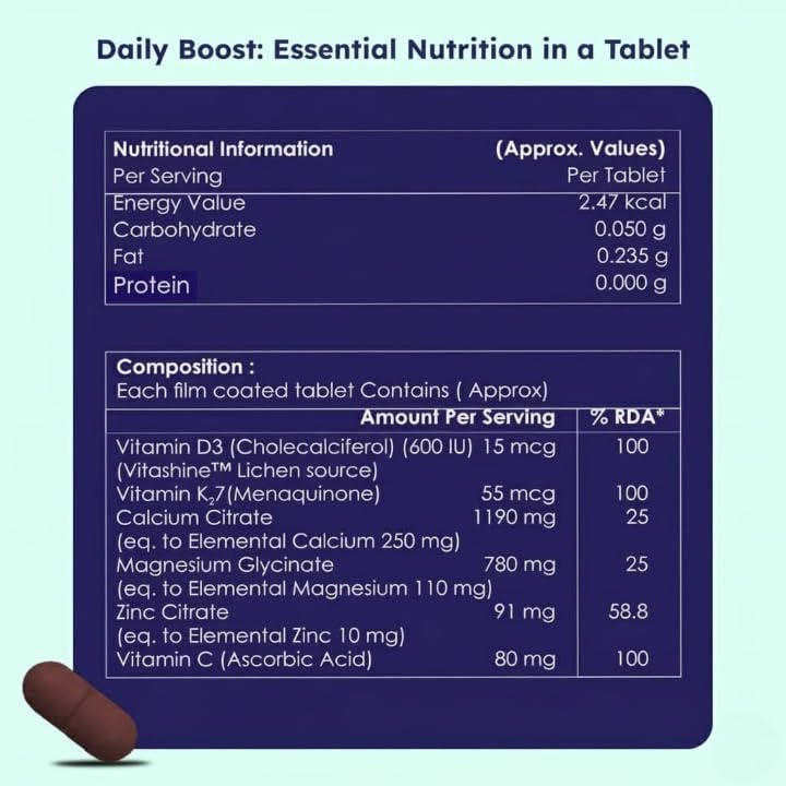 Generic Lifesciences Plant Based Vitamin D3 & K2 MK-7 - 60 Vegetarian Tablets - image 3