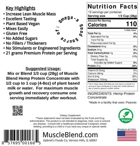 Muscle Blend Hemp Protein Concentrate Powder Raw Vegan - 12 oz - image 4