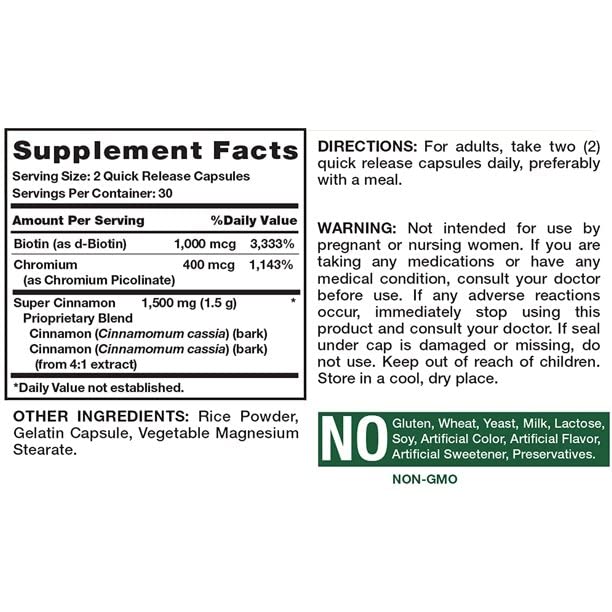 Nature's Truth Super Cinnamon Plus Biotin & Chromium - 120 Capsules - image 5