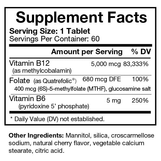 Bio-Design Methyl B12 5000 mcg Plus Folate - 60 Tablets - image 3