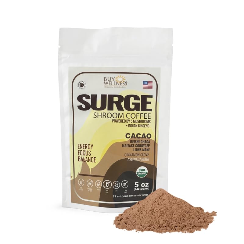 Buy Wellness SURGE 5 Mushroom Cocoa Powder for Focus & Calm Energy - 33 Servings