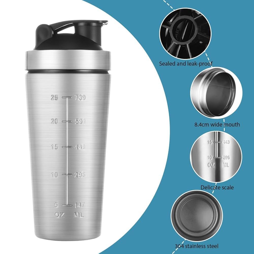 AOOWU Stainless Steel Shaker Bottle with Wire Whisk Ball 900ml