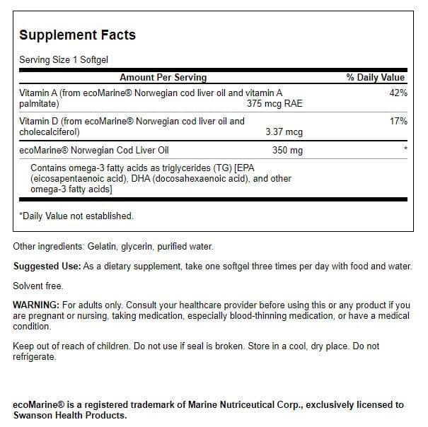 Swanson Cod Liver Oil - Wellness Supplement Promoting Bone