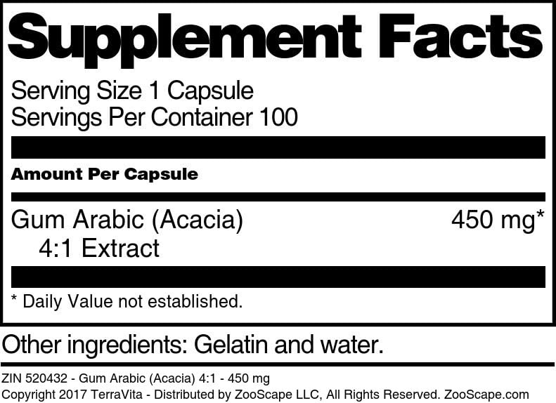 Terravita Gum Arabic Acacia 4:1 450 mg - 100 Capsules - image 4