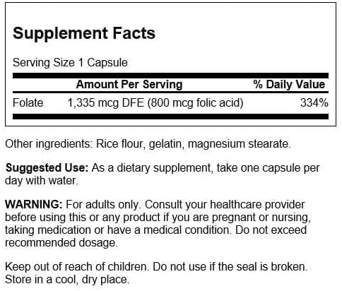 Swanson Folic Acid 800 mcg (Folate DFE) - 250 Capsules - image 2