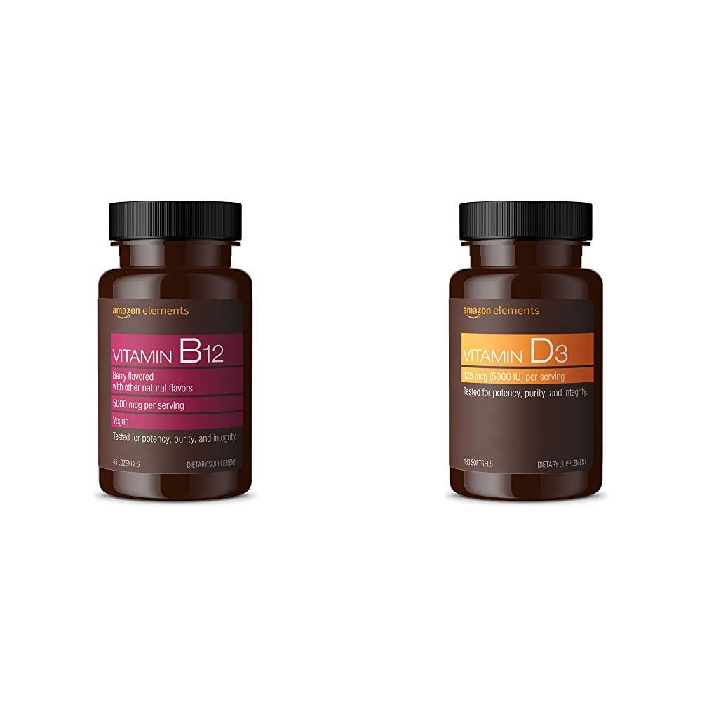 Amazon Elements Vitamin B12 Methylcobalamin 5000mcg & D3 5000 IU Bundle