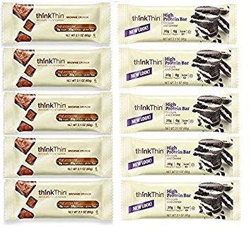 thinkThin High Protein Bars Cookies & Cream + Brownie Crunch - 10 Pack