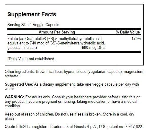 Swanson Folate 5-MTHF 400 mcg - 120 Vegetarian Capsules - image 2