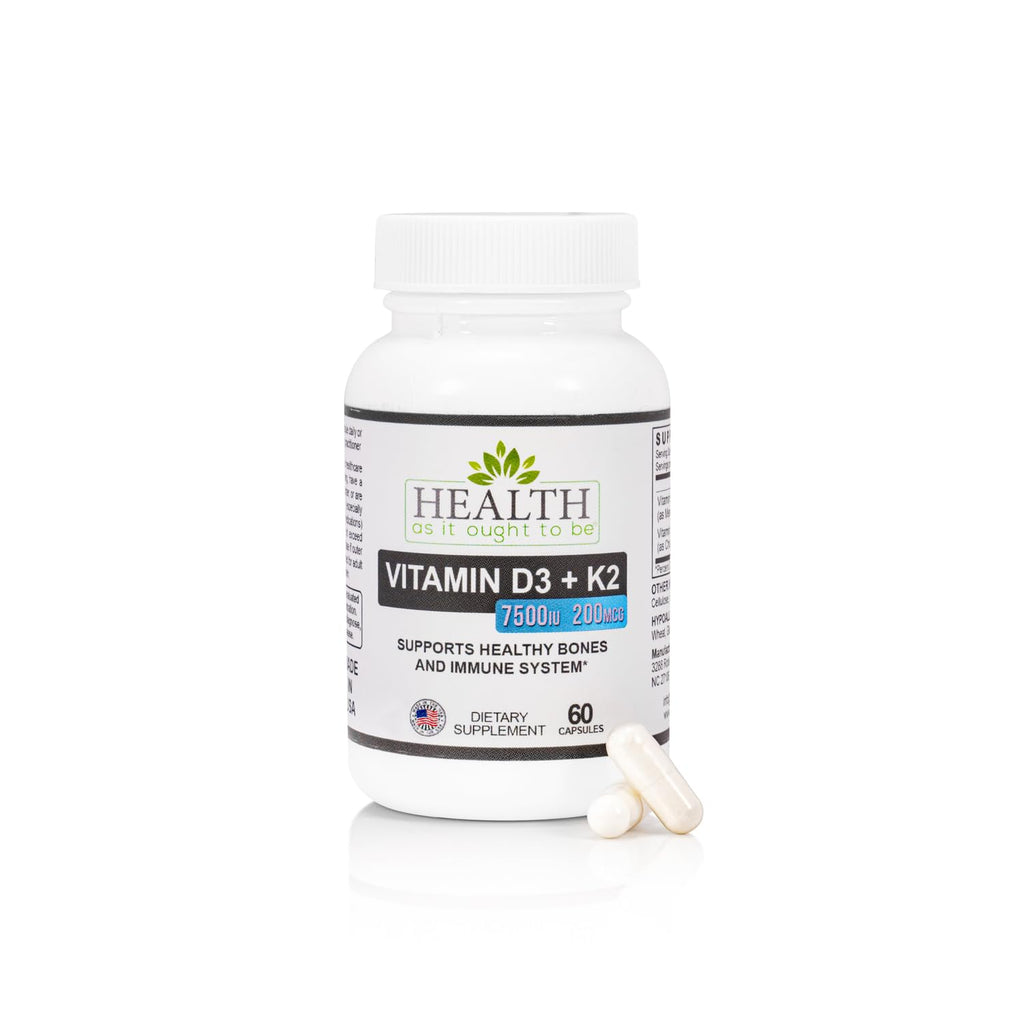 Health As It Ought To Be D3 + K2 Vitamin Supplement - 60 Capsules