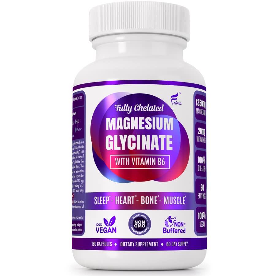 FOLONA Magnesium Glycinate with Vitamin B6 - 180 Capsules