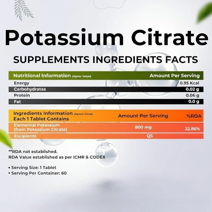 Generic Potassium Citrate 800 mg Muscle & Bone Support - 60 Vegetarian Tablets - image 2