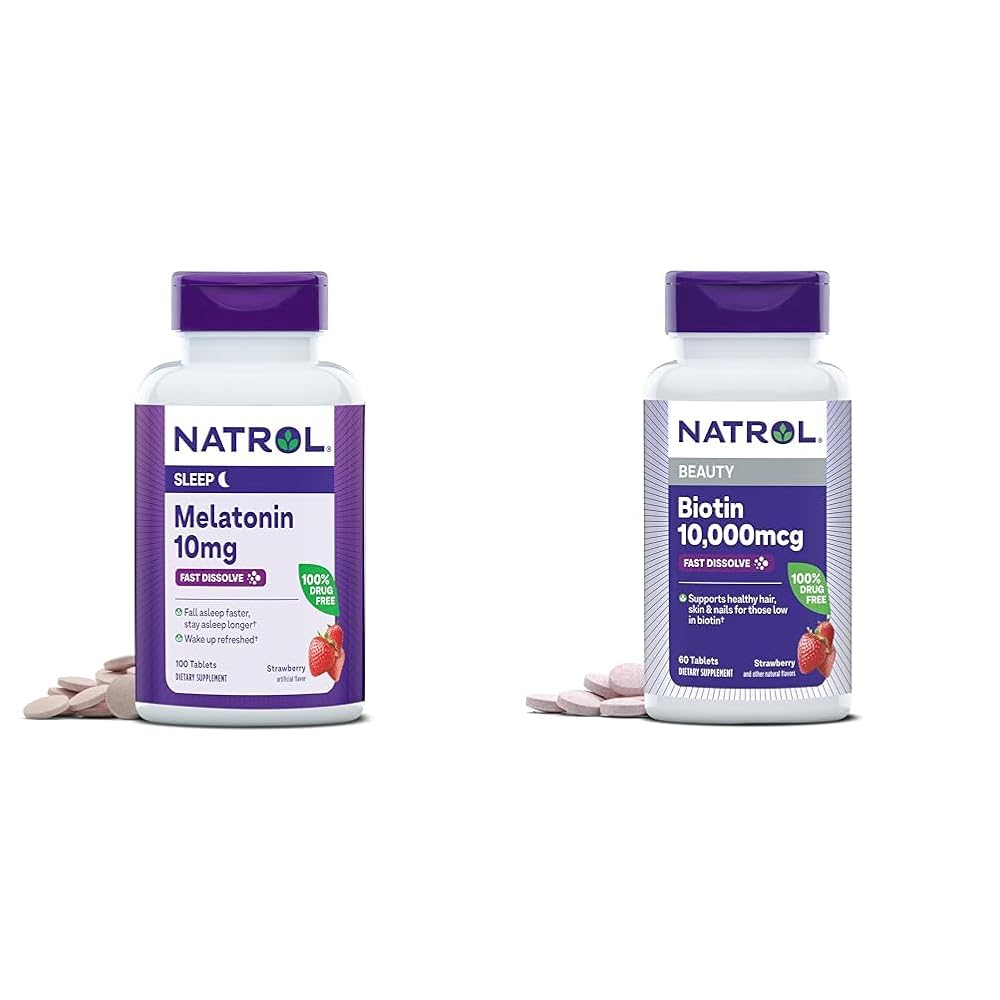 Natrol Melatonin 10mg & Biotin 10000mcg Fast Dissolve Bundle