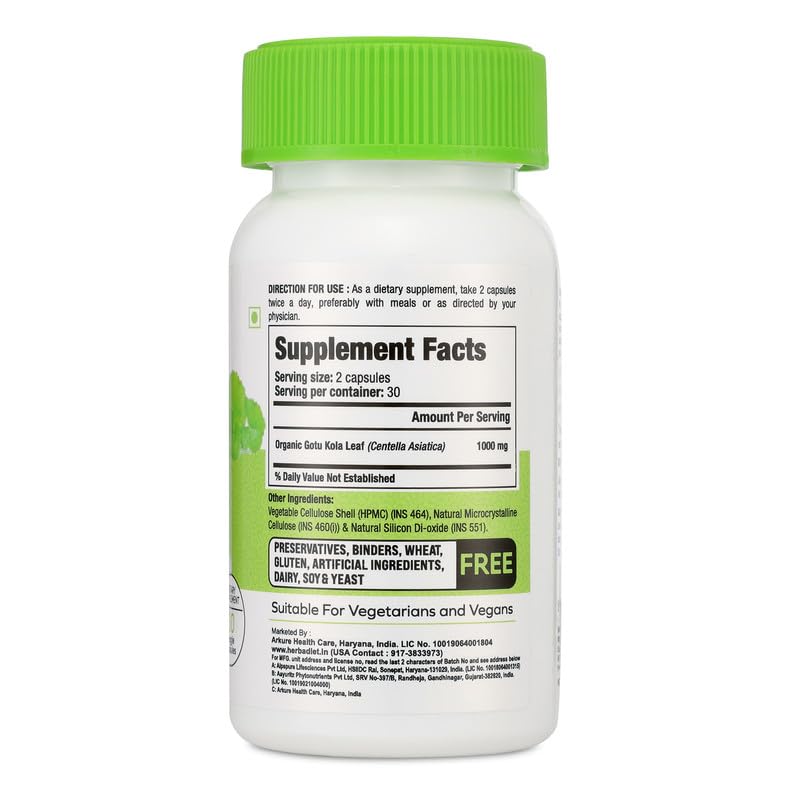 Herbadiet Organic Gotu Kola Brahmi Cognitive Supplement - 120 Capsules - image 2