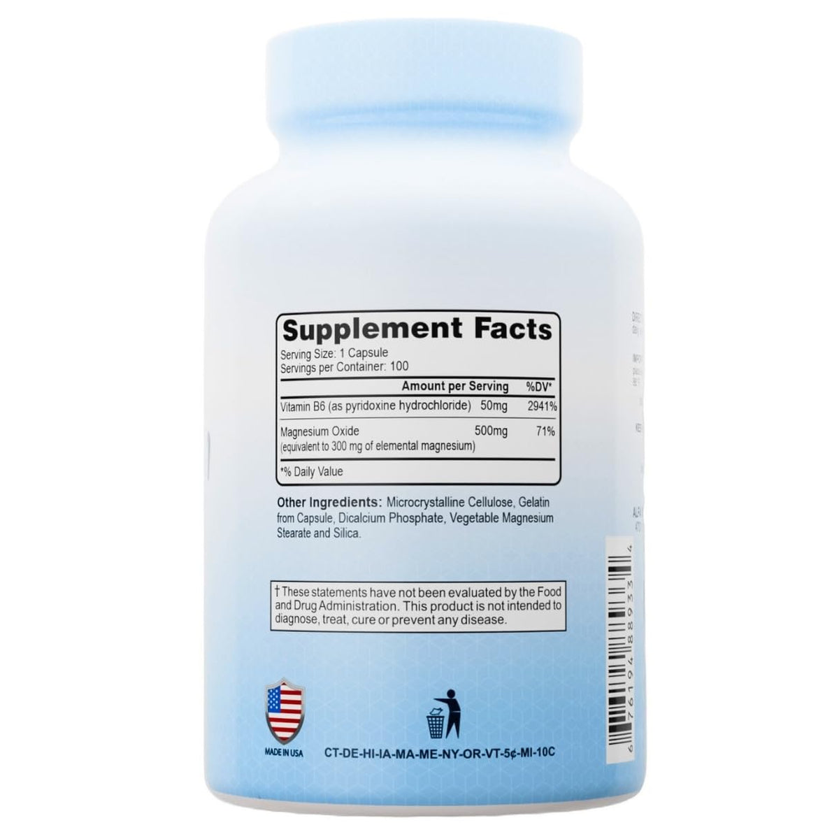 ALFA VITAMINS Magnesium Plus B-6 500 mg - 100 Capsules - image 2