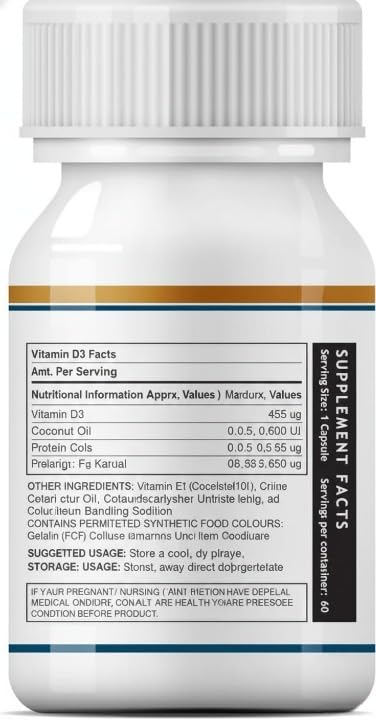 Generic Vitamin D3 Cholecalciferol Supplement with Coconut Oil - 60 Capsules - image 3