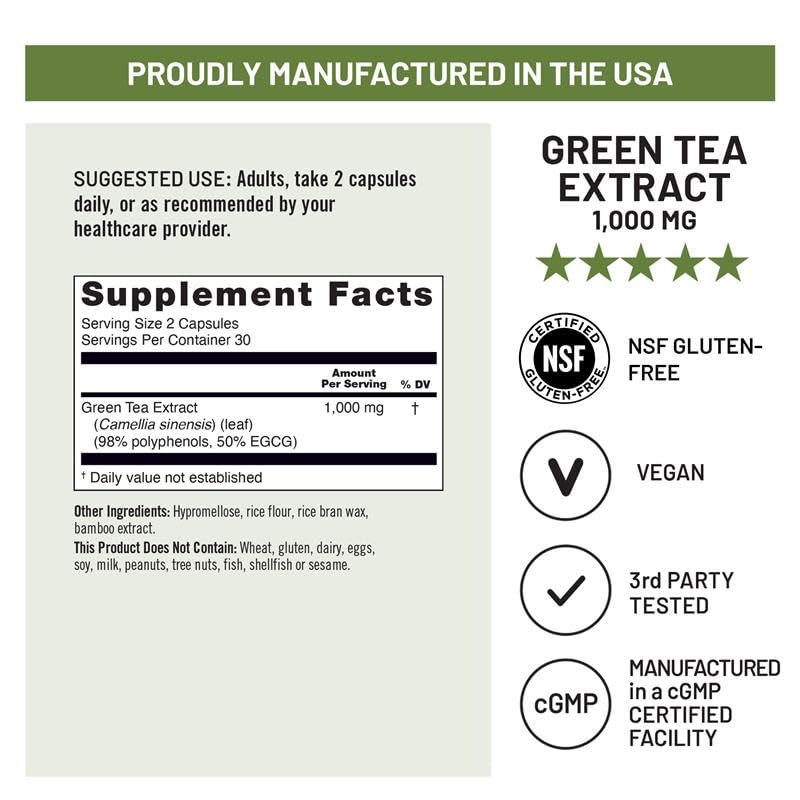 NatureWise Green Tea Extract Capsules 1000 mg - 50% EGCG & 98%