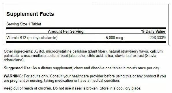 Swanson Vitamin B-12 Methylcobalamin High Absorption 5000 mcg