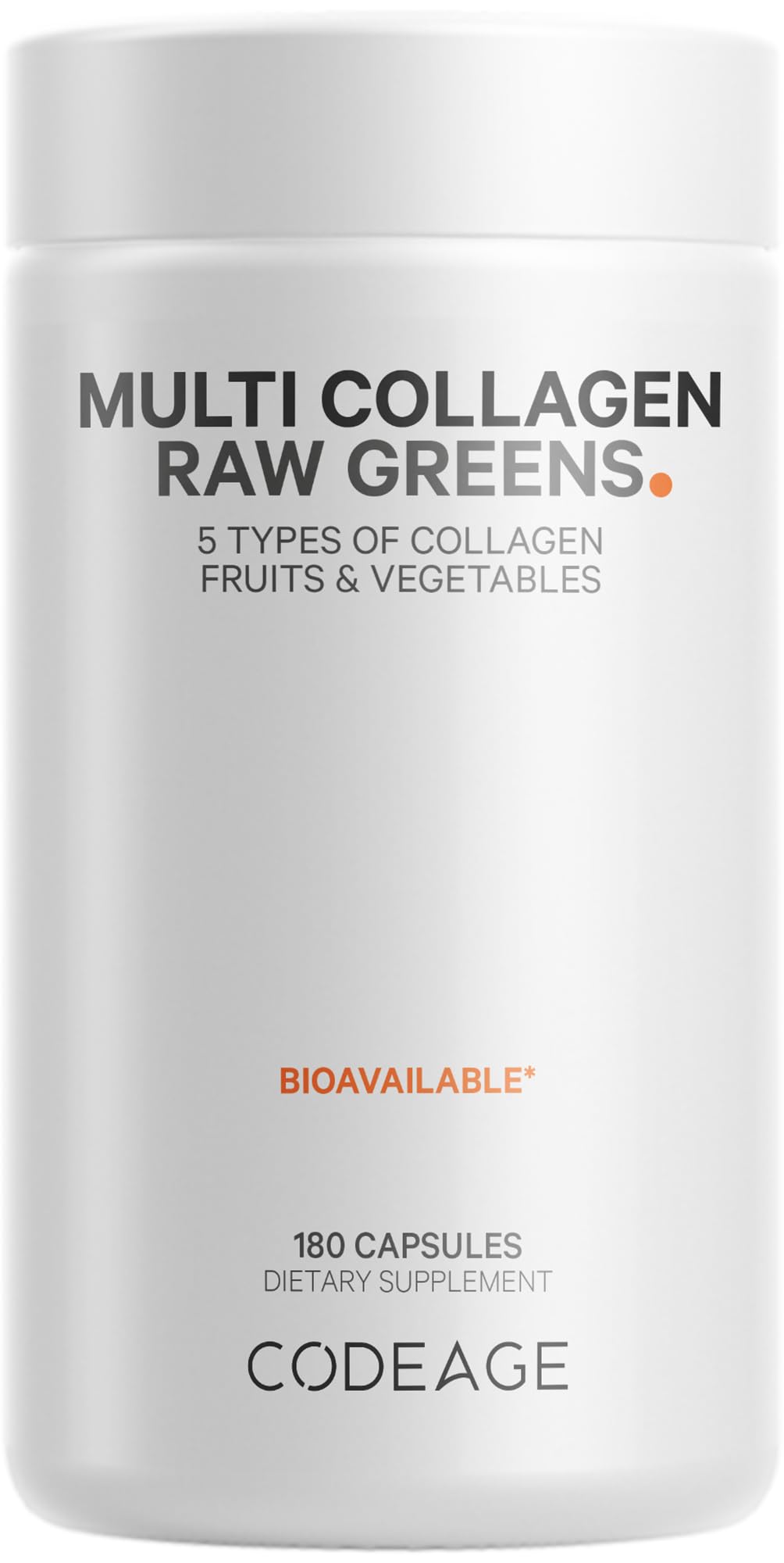 Codeage Multi Collagen Protein + Organic Raw Greens - 180 Capsules