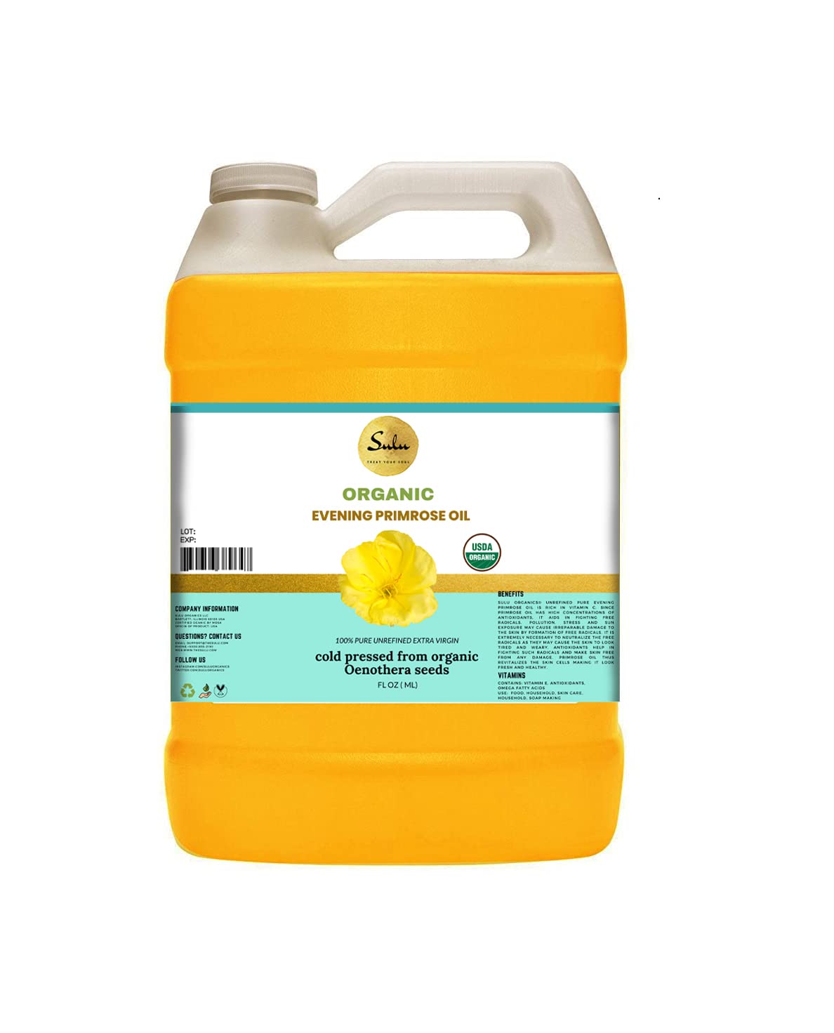 SULU ORGANICS 100% Pure Organic All Natural Evening Primrose Oil 12%
