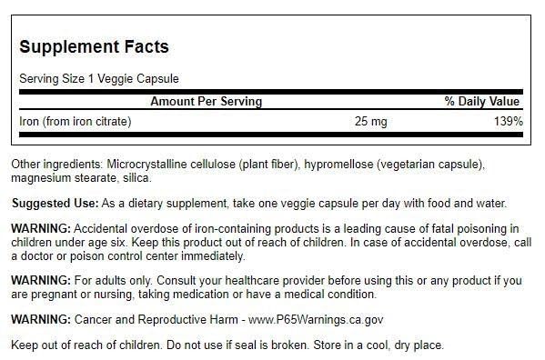 Swanson Iron Citrate 25 mg for Red Blood Cell Support - 60 Vegetarian Capsules - image 2