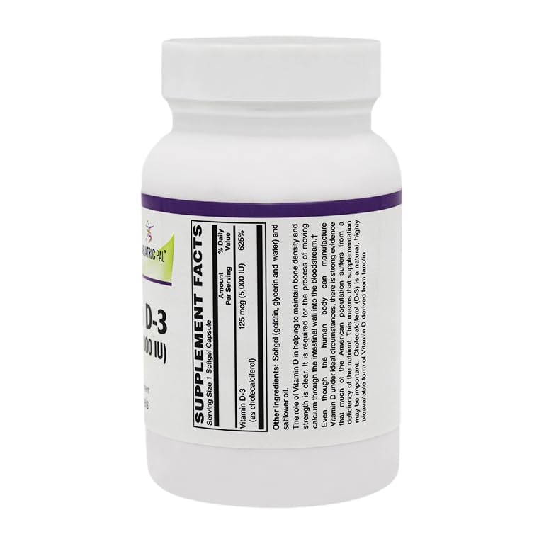 BariatricPal Vitamin D-3 125mcg (5000 IU) - Easy Swallow Vegetarian Softgels by