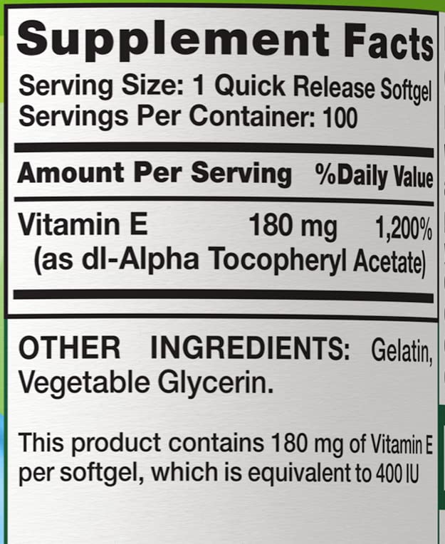 Nature's Truth Vitamin E 400 IU Quick Release Softgels - 200 Count - image 4