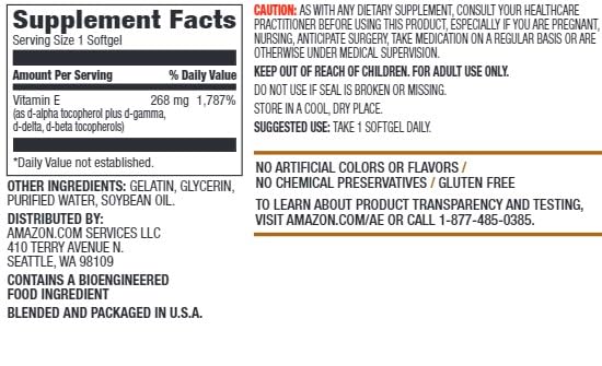 Amazon Elements Vitamin E 400 IU - 100 Softgels - image 2