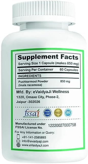 Senta Pushkarmool Capsules Inula Racemosa 850 mg - 60 Vegetarian Capsules - image 2
