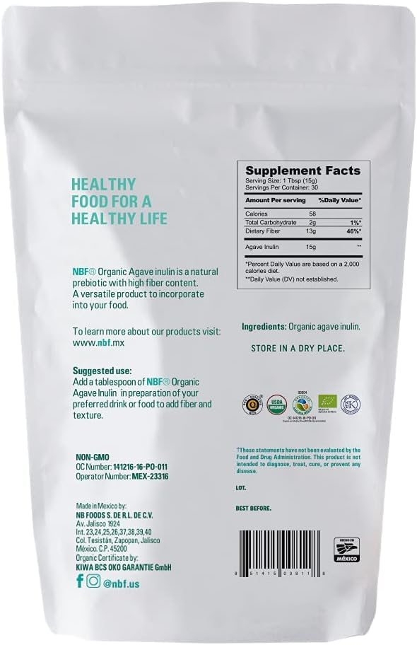 NBF Natura Bio Foods Organic Agave Inulin Powder - 16 oz - image 2
