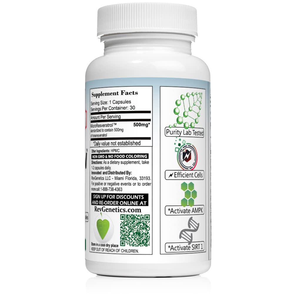 REVGENETICS X500 Pure Trans-Resveratrol 500mg - 60 Vegetarian Capsules - image 4
