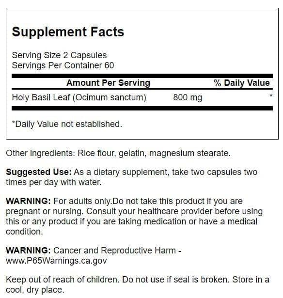 Swanson Holy Basil Leaf Tulsi 800 mg - 120 Capsules (2 Pack) - image 2
