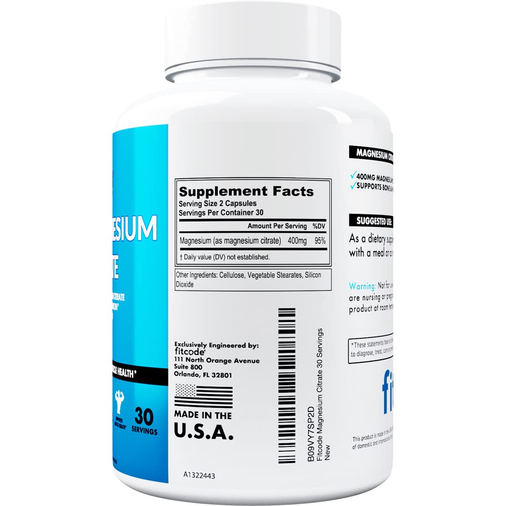 Fitcode Magnesium Citrate 400mg Capsules - 60 Vegetarian Capsules - image 2