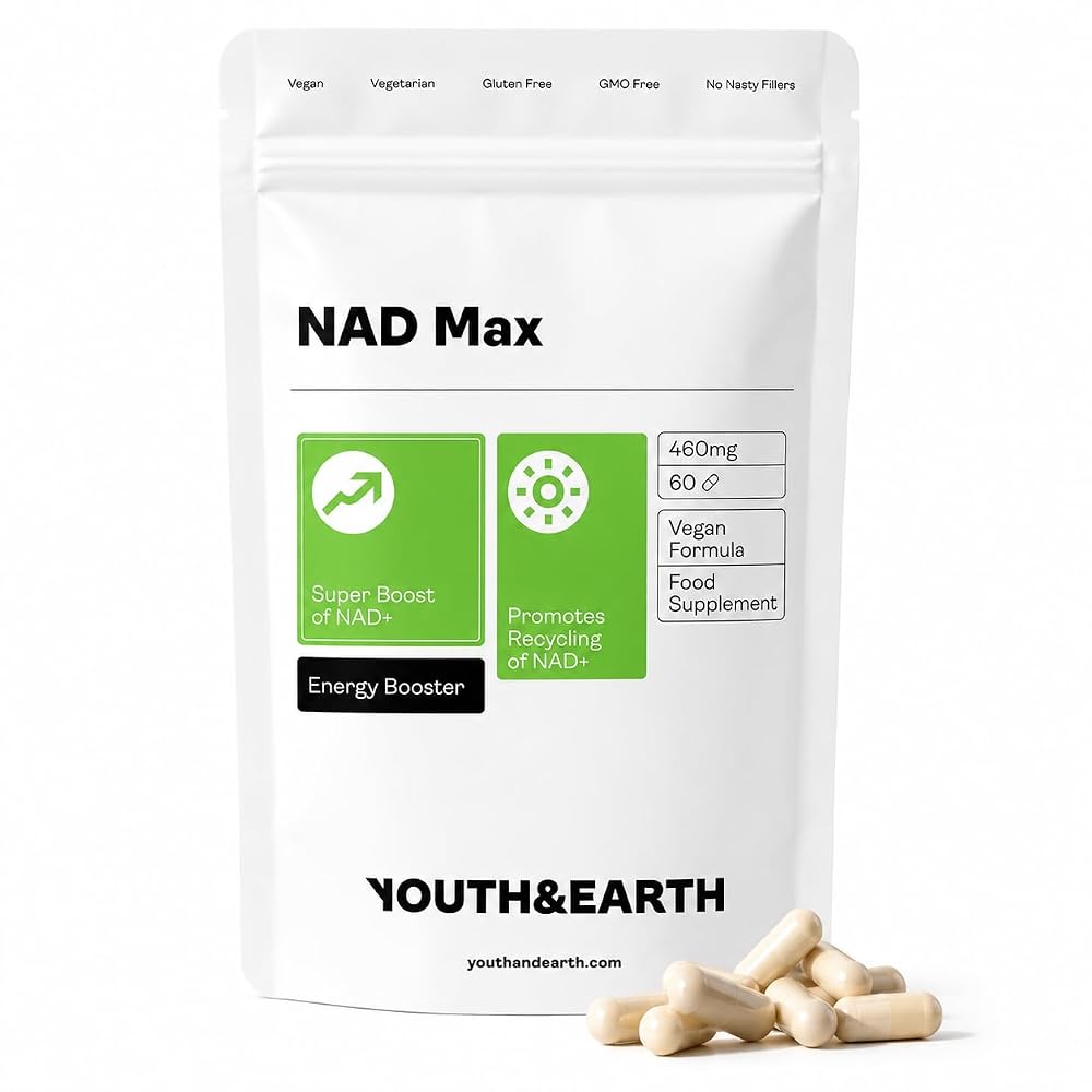 Youth & Earth NAD Max 460mg NAD Supplement with NMN - 60 Capsules