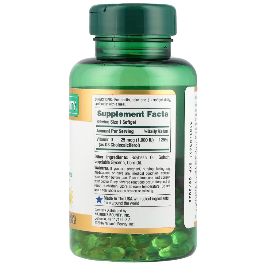 Nature's Bounty Vitamin D3 1000 IU Rapid Release - 750 Softgels - image 3