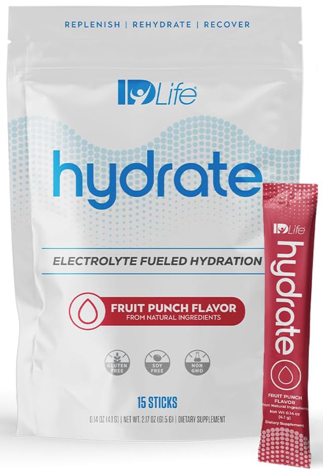 IDLife Hydrate Electrolyte Replacement Powder Fruit Punch - 15 Sticks